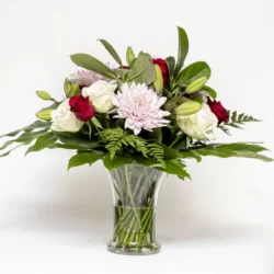 Classic Vase of Roses, Lilies and Mums