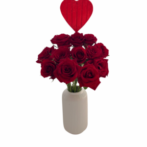 Ceramic White Vase with Roses and Heart Chocolate